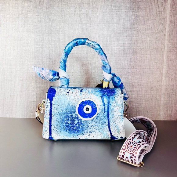 Artistic Crossbody Bag with Evil Eye Design - Picture 8 of 12
